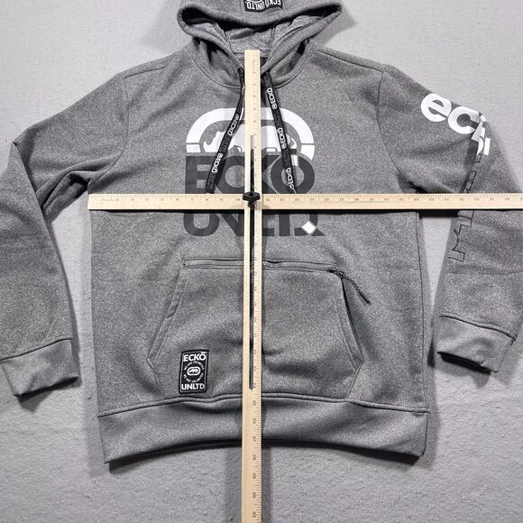 Ecko Unltd Hoodie Men Medium Gray Pullover Big Rhino Logo Skater‎ Grunge - Picture 4 of 11